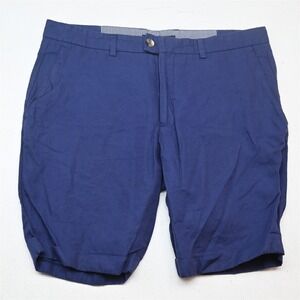 Azzaro 36x8.5" Blue Linen Flat Front Slim Dress Chino Mens Shorts